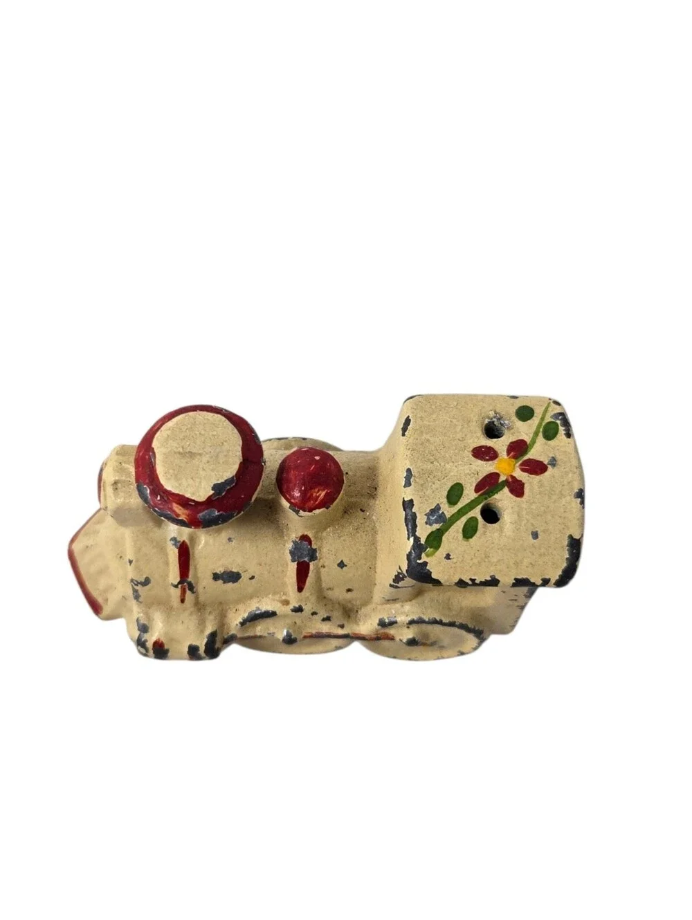 Vintage Antique Cast Iron Painted Railroad Train Salt Pepper Shaker Miniatures